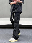 Manfinity EMRG Men Flap Pocket Side Drawstring Waist Cargo Pants Long Plain Black Going Out