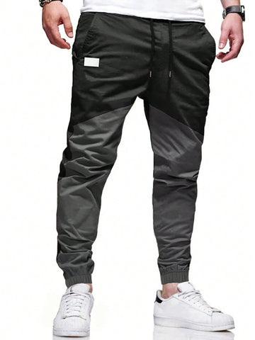 Manfinity Homme Loose Fitting Men's Color Block Patched Detail Jogger Pants With Elastic Waist And Drawstring - MapleCo