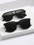 2pairs Men Top Bar Aviator Frame Rivet Decor Fashion Glasses Casual Shades Accessories