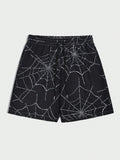 ROMWE Goth Men Spider Web Print Drawstring Waist Shorts