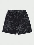 ROMWE Goth Men Spider Web Print Drawstring Waist Shorts