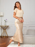 SHEIN Belle Puff Sleeve Sequin Mermaid Hem Dress Elegant Formal Evening Prom Wedding Guest Gown, For Graduation, Dinner