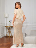 SHEIN Belle Puff Sleeve Sequin Mermaid Hem Dress Elegant Formal Evening Prom Wedding Guest Gown, For Graduation, Dinner