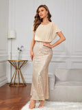 SHEIN Belle Puff Sleeve Sequin Mermaid Hem Dress Elegant Formal Evening Prom Wedding Guest Gown, For Graduation, Dinner