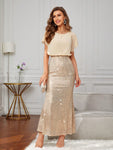 SHEIN Belle Puff Sleeve Sequin Mermaid Hem Dress Elegant Formal Evening Prom Wedding Guest Gown, For Graduation, Dinner