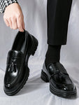 Business Black Dress Shoes For Men, Tassel Decor Dress Loafers