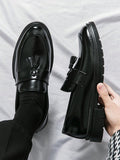 Business Black Dress Shoes For Men, Tassel Decor Dress Loafers