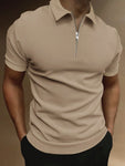 Manfinity Homme Men Quarter Zipper Polo Shirt Collar Plain Work Business Casual Polo Shirt For Boyfriend Gift - MapleCo