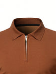 Manfinity Homme Men Quarter Zipper Polo Shirt Collar Plain Work Business Casual Polo Shirt For Boyfriend Gift - MapleCo