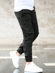 Manfinity Homme Men Flap Pocket Side Drawstring Waist Cargo Loose Pants Long Slacks Plain Light Grey Going Out - MapleCo