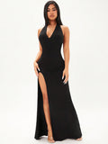 SHEIN SXY Tie Backless Split Thigh Halter Dress