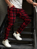 Manfinity Homme Men Plaid Print Drawstring Waist Pants Tapered Long Slacks Colorful Going Out - MapleCo