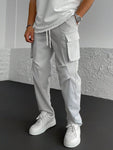 Manfinity LEGND Loose-Fitting Men's Solid Color Cargo Pants With Drawstring Waist And Pockets - MapleCo