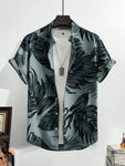 Manfinity RSRT Men Tropical Print Shirt Without Tee , Short Sleeve Button Up Graphic Shirt , Vacation Beach , Family Matching - MapleCo