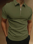 Manfinity Homme Men Quarter Zipper Polo Shirt Collar Plain Work Business Casual Polo Shirt For Boyfriend Gift - MapleCo