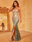 Split Thigh Sequin Halter Neck Backless Party Dress Elegant Formal Evening Prom Wedding Guest Gown, For Graduation, Dinner