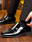 Men Metal Detail Slip-on Dress Loafers, Business Office Black Dress Shoes