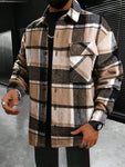 Manfinity Homme Loose Fit Men's Plaid Printed Jacket With Flap Pockets And Drop Shoulders