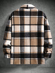 Manfinity Homme Loose Fit Men's Plaid Printed Jacket With Flap Pockets And Drop Shoulders