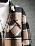 Manfinity Homme Loose Fit Men's Plaid Printed Jacket With Flap Pockets And Drop Shoulders