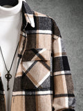 Manfinity Homme Loose Fit Men's Plaid Printed Jacket With Flap Pockets And Drop Shoulders