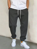 Manfinity Basics Men Slant Pocket Drawstring Waist Sweatpants Long Jogging Pants Plain Light Grey Going Out Casual