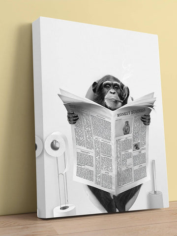 Black And White Animal Monkey Printed Canvas Bathroom Toilet Wall Art With Frame, 1pc - MapleCo