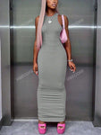 Women Solid Knit Sleeveless Casual Streetwear Bodycon Grey Tank Dress For Summer