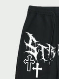 ROMWE Goth Men Letter Graphic Drawstring Waist Sweatpants, School