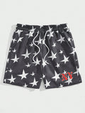 ROMWE Prep Men's Star Pattern Drawstring Waist Shorts