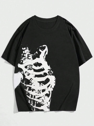 ROMWE Grunge Punk Men Skeleton Graphic Tee For Halloween, School