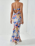 Firerie Spring Break Floral Print Draped Backless Tube Long Summer Dress