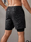 Manfinity Running Men Geo Print Drawstring Waist 2 In 1 Sports Stretchy Shorts Gym Shorts Jogger Shorts