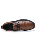 Men's Casual Dress Shoes, Fashion Embroidery PU Leather Shoes, Plaid Lace-up Color Block Business Shoes - MapleCo