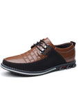 Men's Casual Dress Shoes, Fashion Embroidery PU Leather Shoes, Plaid Lace-up Color Block Business Shoes - MapleCo