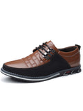 Men's Casual Dress Shoes, Fashion Embroidery PU Leather Shoes, Plaid Lace-up Color Block Business Shoes - MapleCo