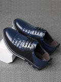 Men's Casual Dress Shoes, Fashion Embroidery PU Leather Shoes, Plaid Lace-up Color Block Business Shoes - MapleCo