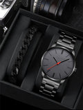 Casual Men's Simple Trendy Sport Quartz Watch Set With 2pcs Watch Bracelets, Suitable For Daily Wear