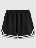 ROMWE Street Life Men Letter Graphic Striped Trim Drawstring Waist Shorts