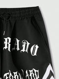 ROMWE Street Life Men Letter Graphic Striped Trim Drawstring Waist Shorts