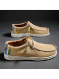 Men's Light Brown Comfortable Slip On Loafers Lace Up Design Boat Shoes - MapleCo