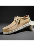 Men's Light Brown Comfortable Slip On Loafers Lace Up Design Boat Shoes - MapleCo