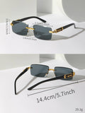 1pc Men's Rhinestone Cut Lens Cat-Shaped Metal Decoration Rimless Gold Striped Unique K-Gold Animal Decoration Fashionable Luxury Gold Frame Glasses With Gradient Ocean Blue, Green, Purple And Full Gray Lens Elegant Shades Accessories