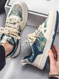 Men's Trendy Forest Oil Painting Style Color Blocking Front Lace-up Casual Sneakers With Unique Design - MapleCo