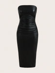 SHEIN ICON Thigh-Slit PU Leather Bandeau Bodycon Long Dress