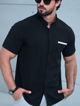 Manfinity Homme Men Contrast Trim Patched Pocket Short Sleeve Button Up Going Out Shirt For Husband - MapleCo