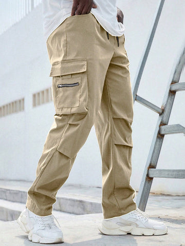 Manfinity Homme Men Plus Flap Pocket Side Drawstring Waist Cargo Pants