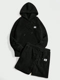 Manfinity Hypemode Men Letter Patched Drawstring Teddy Hoodie