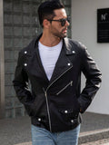 Manfinity LEGND Men Zip Up PU Leather Moto Jacket,Halloween