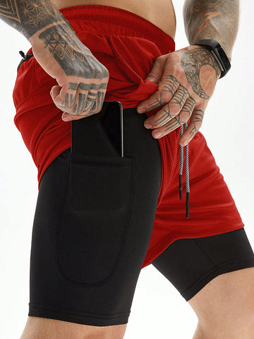 Manfinity Sport Corelite Men Drawstring Waist 2 In 1 Sports Shorts With Phone Pocket Gym Shorts